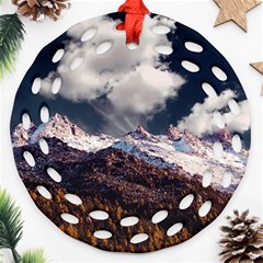 Mountain Sky Landscape Hill Rock Round Filigree Ornament (two Sides) by Celenk