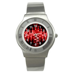 Red And Black Wave Pattern Stainless Steel Watch by Celenk