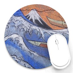 Harvard Mayfair Hokusai Chalk Wave Fuji Round Mousepads by Celenk