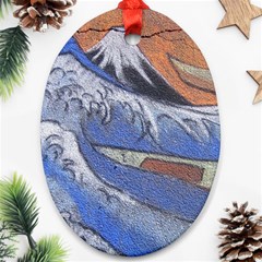 Harvard Mayfair Hokusai Chalk Wave Fuji Ornament (oval) by Celenk