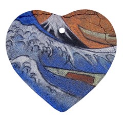 Harvard Mayfair Hokusai Chalk Wave Fuji Ornament (heart) by Celenk