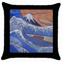 Harvard Mayfair Hokusai Chalk Wave Fuji Throw Pillow Case (black) by Celenk