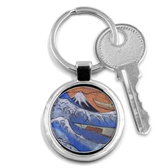 Harvard Mayfair Hokusai Chalk Wave Fuji Key Chains (round)  by Celenk