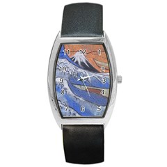 Harvard Mayfair Hokusai Chalk Wave Fuji Barrel Style Metal Watch by Celenk