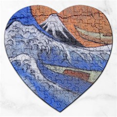 Harvard Mayfair Hokusai Chalk Wave Fuji Jigsaw Puzzle (heart) by Celenk