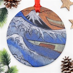 Harvard Mayfair Hokusai Chalk Wave Fuji Round Ornament (two Sides) by Celenk