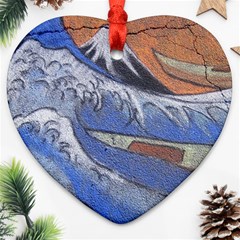 Harvard Mayfair Hokusai Chalk Wave Fuji Heart Ornament (two Sides) by Celenk