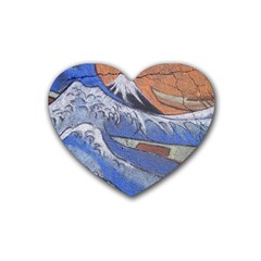 Harvard Mayfair Hokusai Chalk Wave Fuji Rubber Coaster (heart)  by Celenk