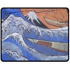 Harvard Mayfair Hokusai Chalk Wave Fuji Fleece Blanket (medium)  by Celenk