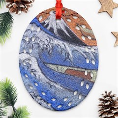 Harvard Mayfair Hokusai Chalk Wave Fuji Ornament (oval Filigree) by Celenk