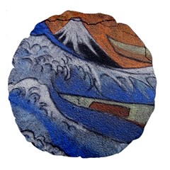 Harvard Mayfair Hokusai Chalk Wave Fuji Large 18  Premium Round Cushions by Celenk