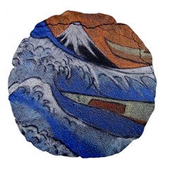 Harvard Mayfair Hokusai Chalk Wave Fuji Large 18  Premium Flano Round Cushions by Celenk