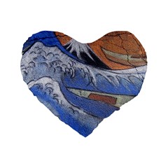 Harvard Mayfair Hokusai Chalk Wave Fuji Standard 16  Premium Flano Heart Shape Cushions by Celenk