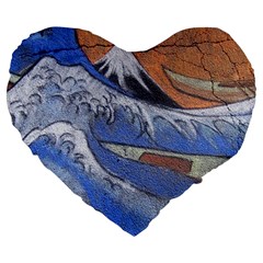 Harvard Mayfair Hokusai Chalk Wave Fuji Large 19  Premium Flano Heart Shape Cushions by Celenk