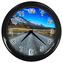 Road Mountain Landscape Travel Wall Clocks (black) by Celenk