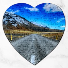 Road Mountain Landscape Travel Jigsaw Puzzle (heart) by Celenk