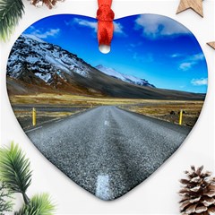 Road Mountain Landscape Travel Heart Ornament (two Sides) by Celenk