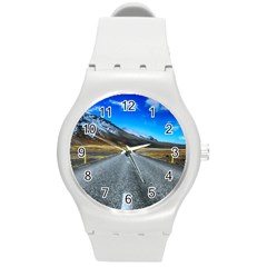 Road Mountain Landscape Travel Round Plastic Sport Watch (m) by Celenk