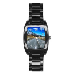 Road Mountain Landscape Travel Stainless Steel Barrel Watch by Celenk