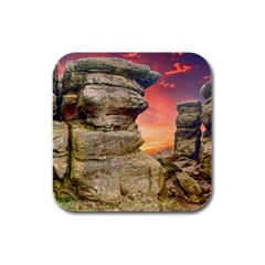 Rocks Landscape Sky Sunset Nature Rubber Square Coaster (4 Pack)  by Celenk