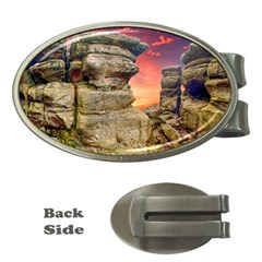 Rocks Landscape Sky Sunset Nature Money Clips (oval)  by Celenk