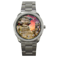 Rocks Landscape Sky Sunset Nature Sport Metal Watch by Celenk