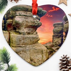 Rocks Landscape Sky Sunset Nature Heart Ornament (two Sides) by Celenk