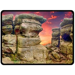 Rocks Landscape Sky Sunset Nature Fleece Blanket (large)  by Celenk