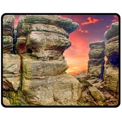 Rocks Landscape Sky Sunset Nature Fleece Blanket (medium)  by Celenk