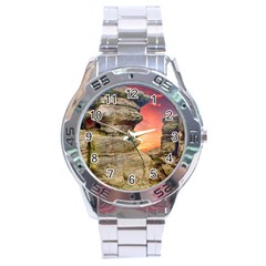 Rocks Landscape Sky Sunset Nature Stainless Steel Analogue Watch by Celenk