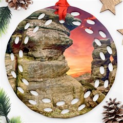 Rocks Landscape Sky Sunset Nature Round Filigree Ornament (two Sides) by Celenk