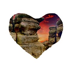 Rocks Landscape Sky Sunset Nature Standard 16  Premium Heart Shape Cushions