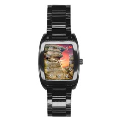 Rocks Landscape Sky Sunset Nature Stainless Steel Barrel Watch by Celenk