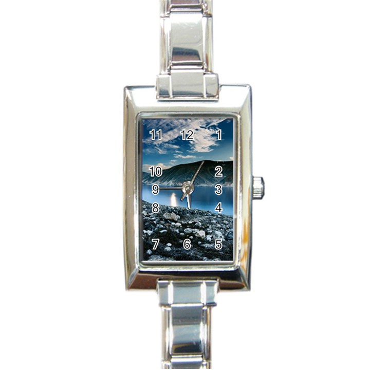 Shore Mountain Water Landscape Rectangle Italian Charm Watch