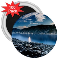 Shore Mountain Water Landscape 3  Magnets (100 Pack) by Celenk