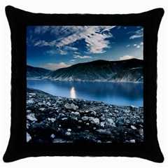 Shore Mountain Water Landscape Throw Pillow Case (black) by Celenk