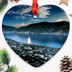 Shore Mountain Water Landscape Heart Ornament (two Sides) by Celenk