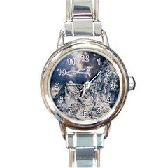 Mountain Snow Winter Landscape Round Italian Charm Watch