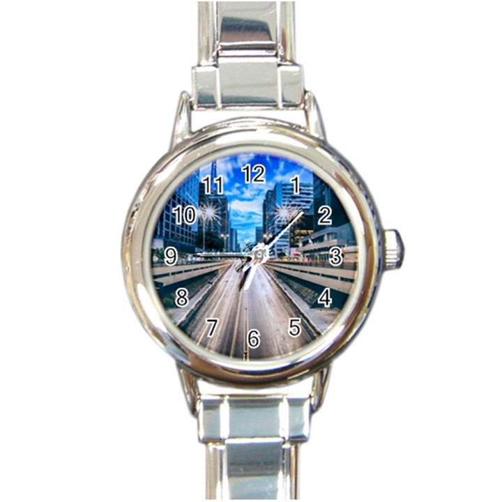 Urban Street Cityscape Modern City Round Italian Charm Watch