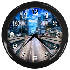 Urban Street Cityscape Modern City Wall Clocks (black) by Celenk