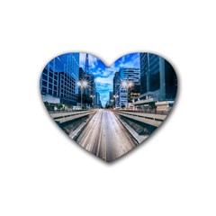 Urban Street Cityscape Modern City Rubber Coaster (heart)  by Celenk