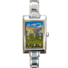 Sunrise Hills Landscape Nature Sky Rectangle Italian Charm Watch by Celenk