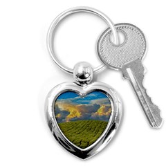 Sunrise Hills Landscape Nature Sky Key Chains (heart)  by Celenk