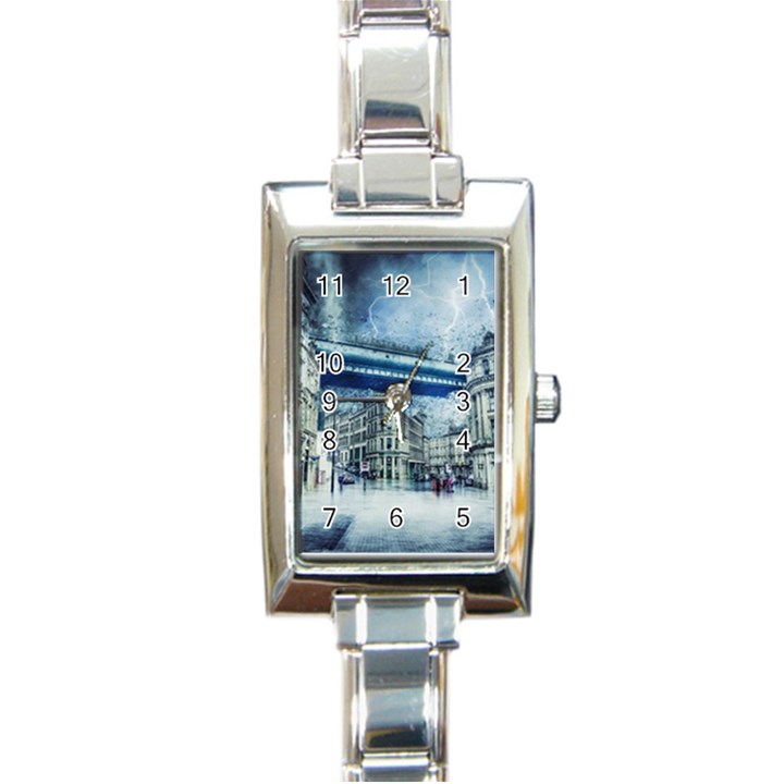 Storm Weather Nature Thunderstorm Rectangle Italian Charm Watch