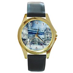 Storm Weather Nature Thunderstorm Round Gold Metal Watch by Celenk