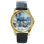 Storm Weather Nature Thunderstorm Round Gold Metal Watch Front