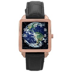 Earth Internet Globalisation Rose Gold Leather Watch  by Celenk