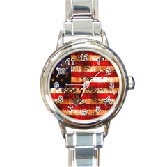 American Flag Usa Symbol National Round Italian Charm Watch by Celenk