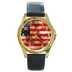 American Flag Usa Symbol National Round Gold Metal Watch by Celenk