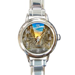 Abbey Ruin Architecture Medieval Round Italian Charm Watch by Celenk